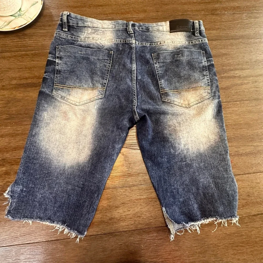 Southpole Denim Biker Streetwear Shorts Mens Size 38 Blue‎ Distressed Cut Off